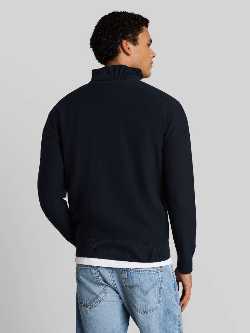 Tom Tailor Troyer Strickpullover aus Baumwolle - Sky Captain Blue