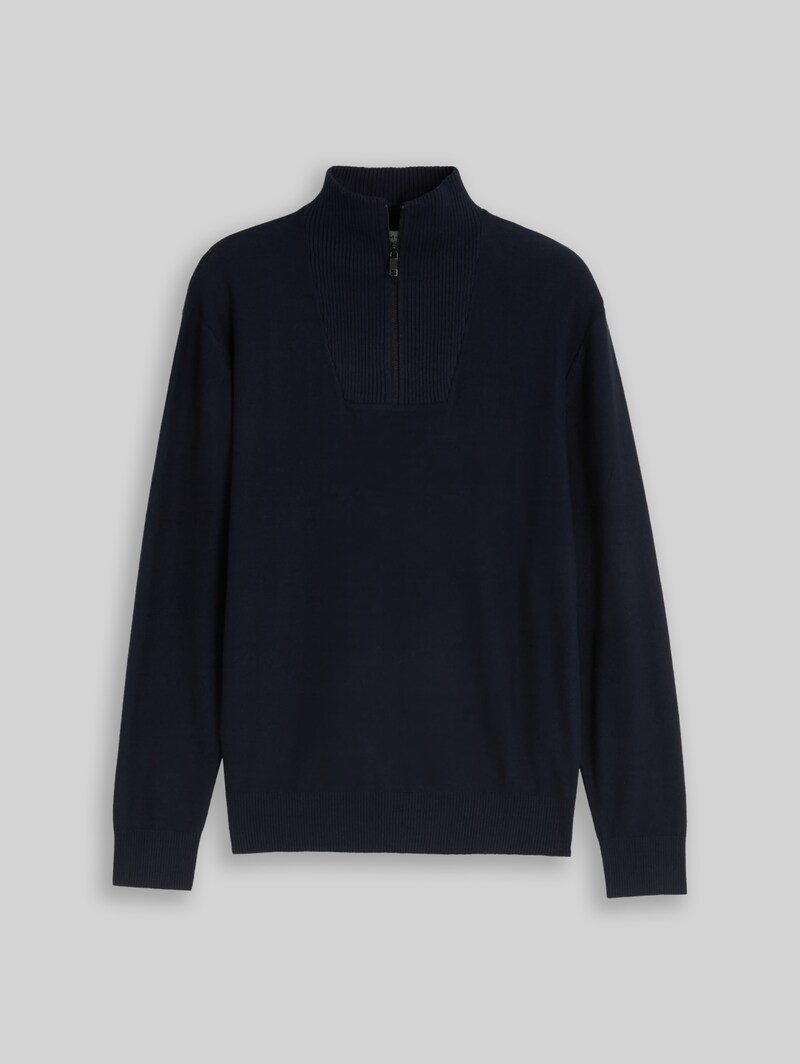 Tom Tailor Troyer Strickpullover aus Baumwolle - Sky Captain Blue