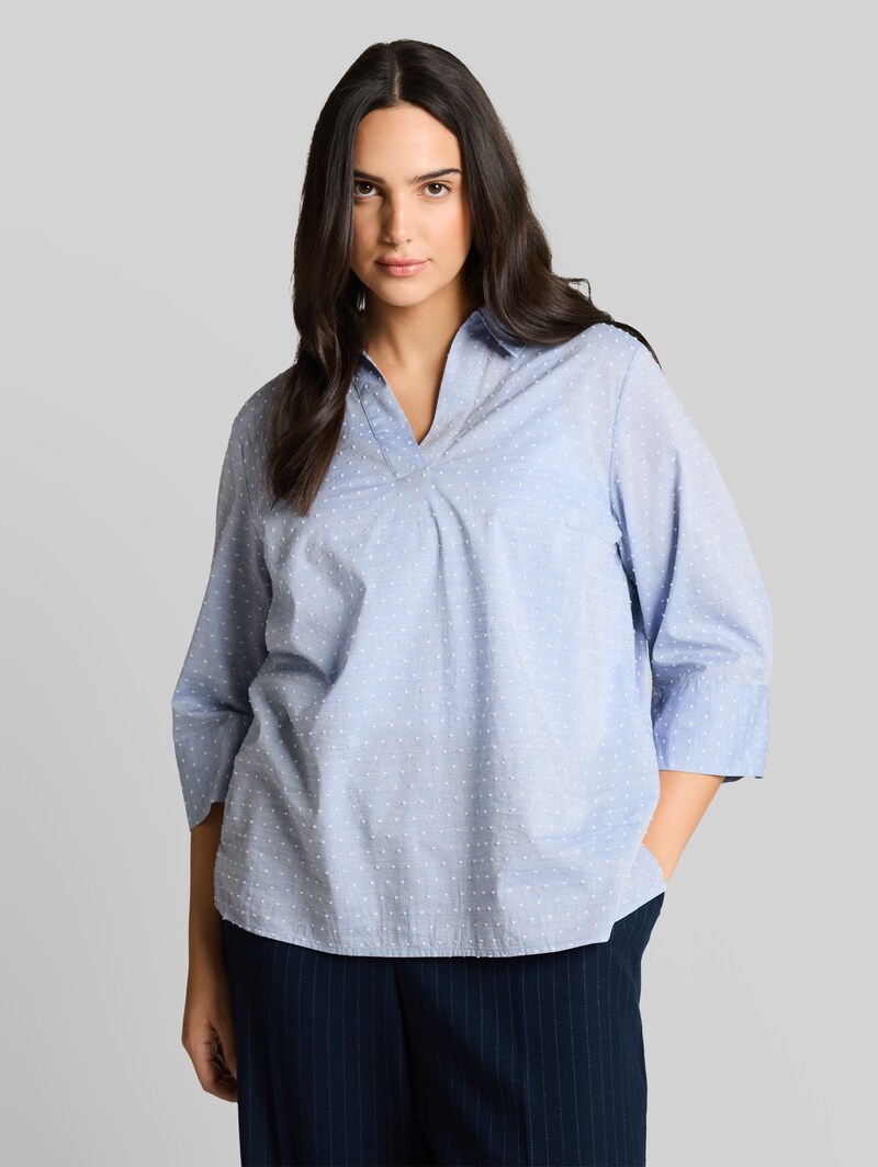 Tom Tailor Plus Size - Loose Fit Bluse mit Stickerei - Blue White Dobby Tom Tailor Plus Size - Loose Fit Bluse mit Stickerei - Blue White Dobby