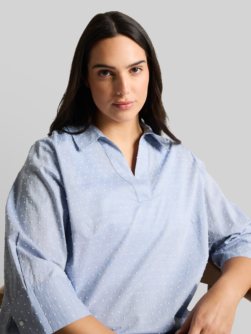 Tom Tailor Plus Size - Loose Fit Bluse mit Stickerei - Blue White Dobby