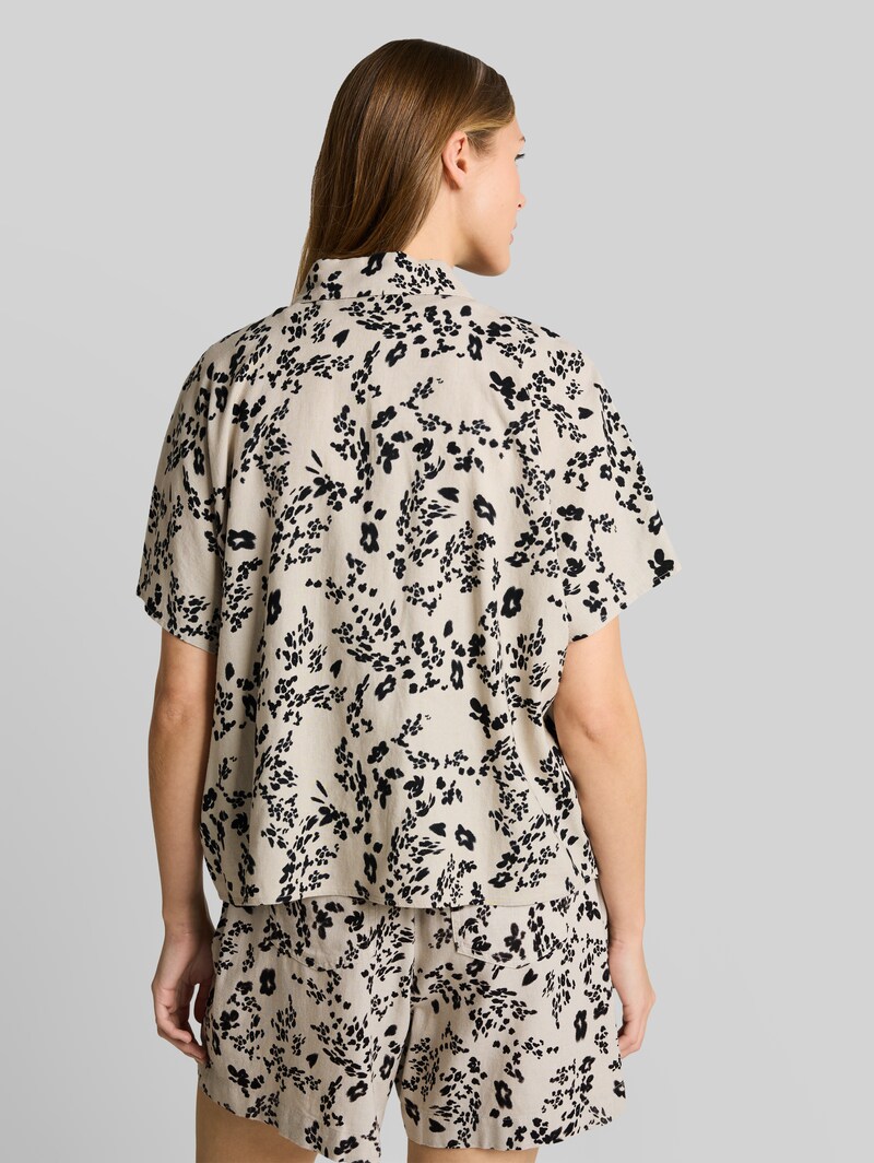 Tom Tailor Boxy Fit Bluse mit Leinenanteil - Beige Black Flower Print