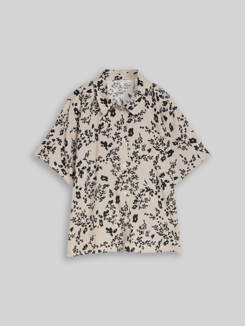 Tom Tailor Boxy Fit Bluse mit Leinenanteil - Beige Black Flower Print