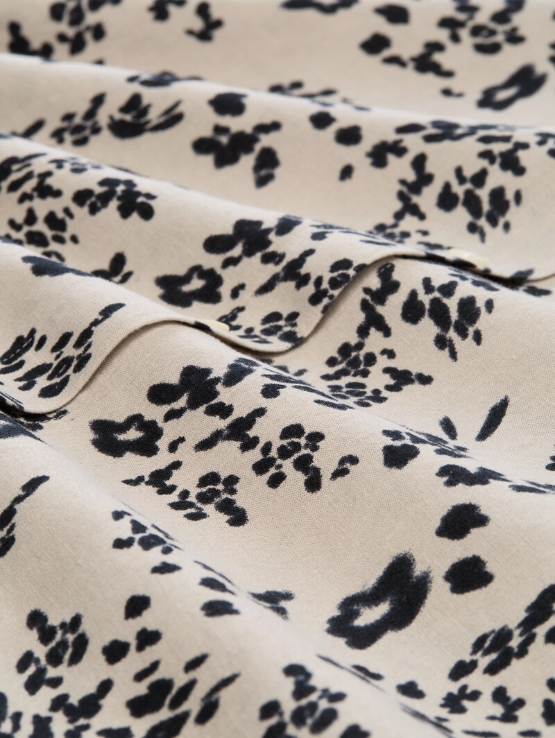 Tom Tailor Boxy Fit Bluse mit Leinenanteil - Beige Black Flower Print