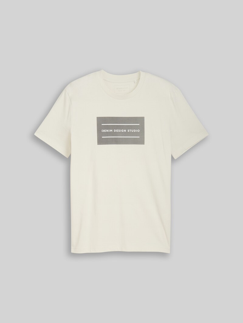 Tom Tailor Basic T-Shirt mit Logo-Print - Natural White