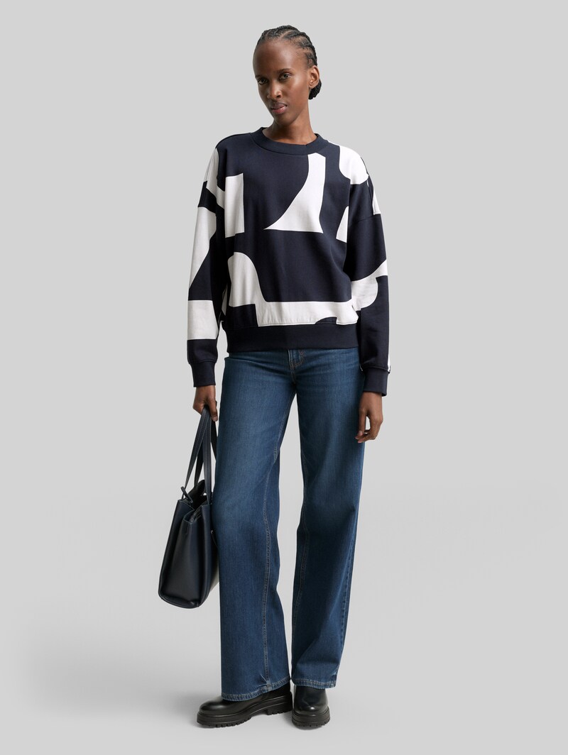 Tom Tailor Loose Fit Sweatshirt mit Muster - Navy White Big Scale Print