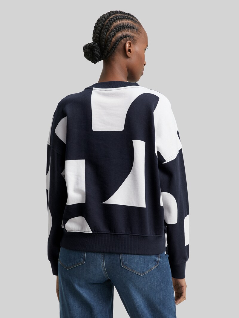 Tom Tailor Loose Fit Sweatshirt mit Muster - Navy White Big Scale Print