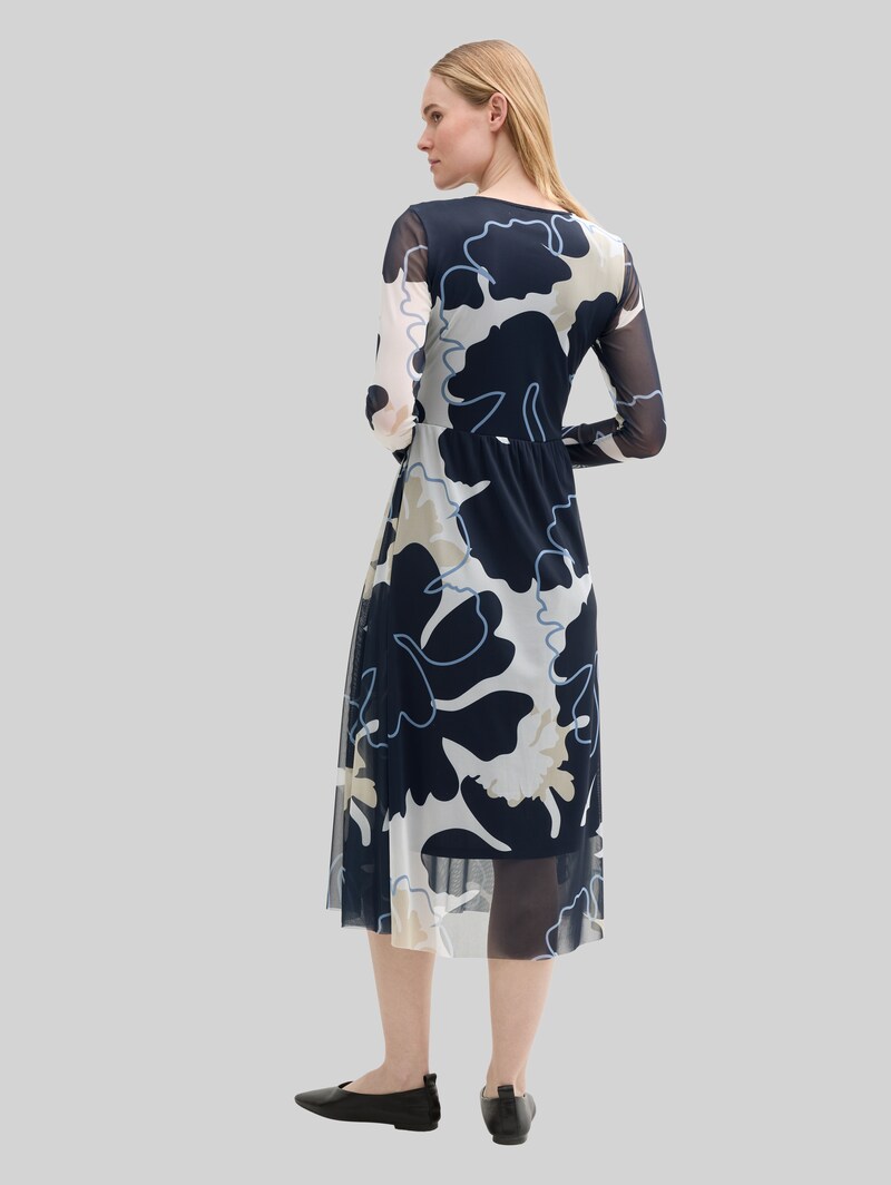 Tom Tailor Midi-Meshkleid mit Raffungen - Big Floral Shapes Design