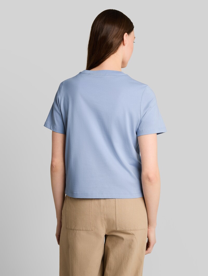 Tom Tailor Loose Fit T-Shirt mit Häkelblumen-Applikationen - Foggy Sky Blue