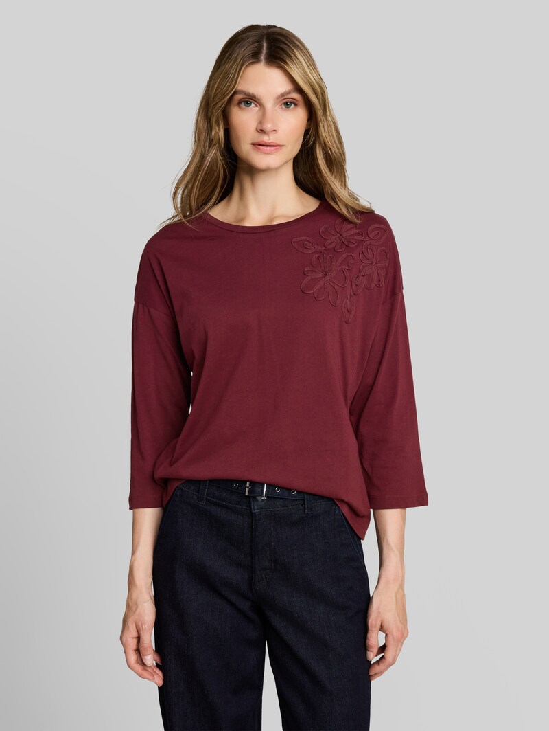 Tom Tailor Loose Fit T-Shirt mit Blumen-Applikation - Preppy Plum