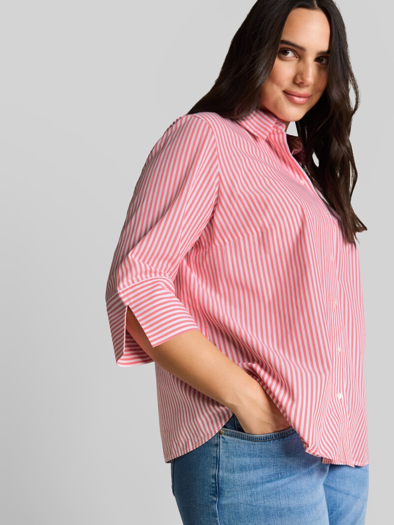 Tom Tailor Plus Size - Hemdbluse mit Streifenmuster - Soft Coral White Thin Stripe