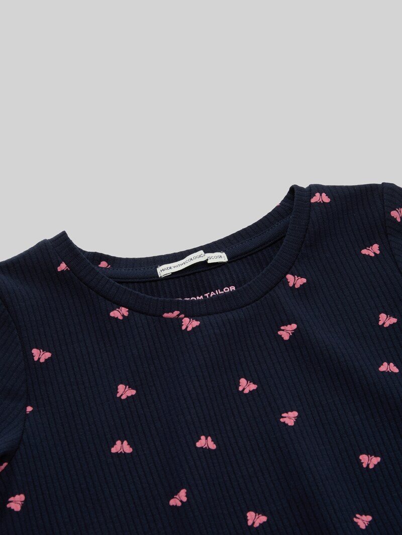Tom Tailor Mini-Kleid mit Rippstruktur - Dark Blue Pink Butterfly