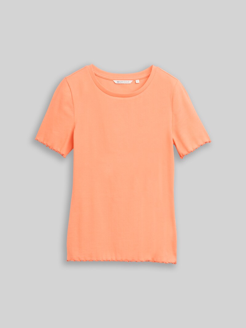 Tom Tailor Slim Fit T-Shirt mit Rippstruktur - Bright Coral