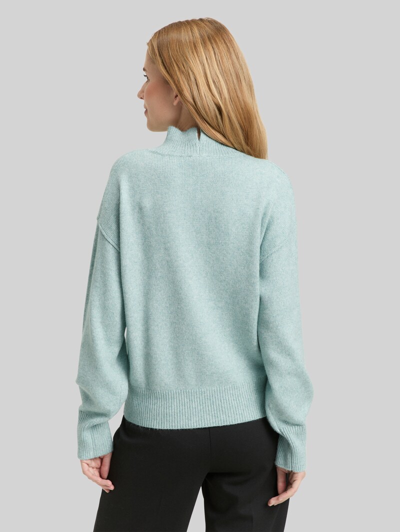Tom Tailor Oversize Strickpullover mit Stehkragen - White Moss Melange
