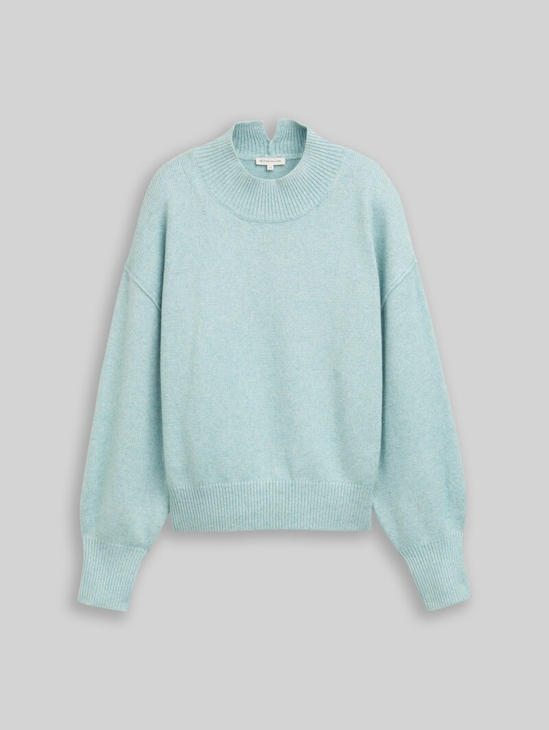 Tom Tailor Oversize Strickpullover mit Stehkragen - White Moss Melange