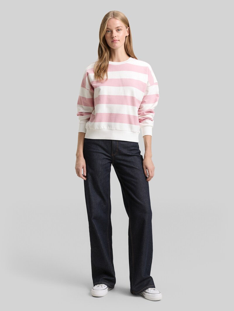 Tom Tailor Loose Fit Sweatshirt - Soft Rose White Stripe