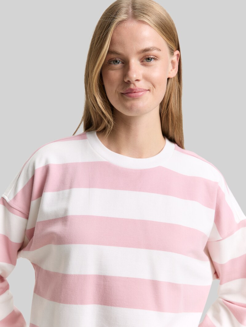 Tom Tailor Loose Fit Sweatshirt - Soft Rose White Stripe