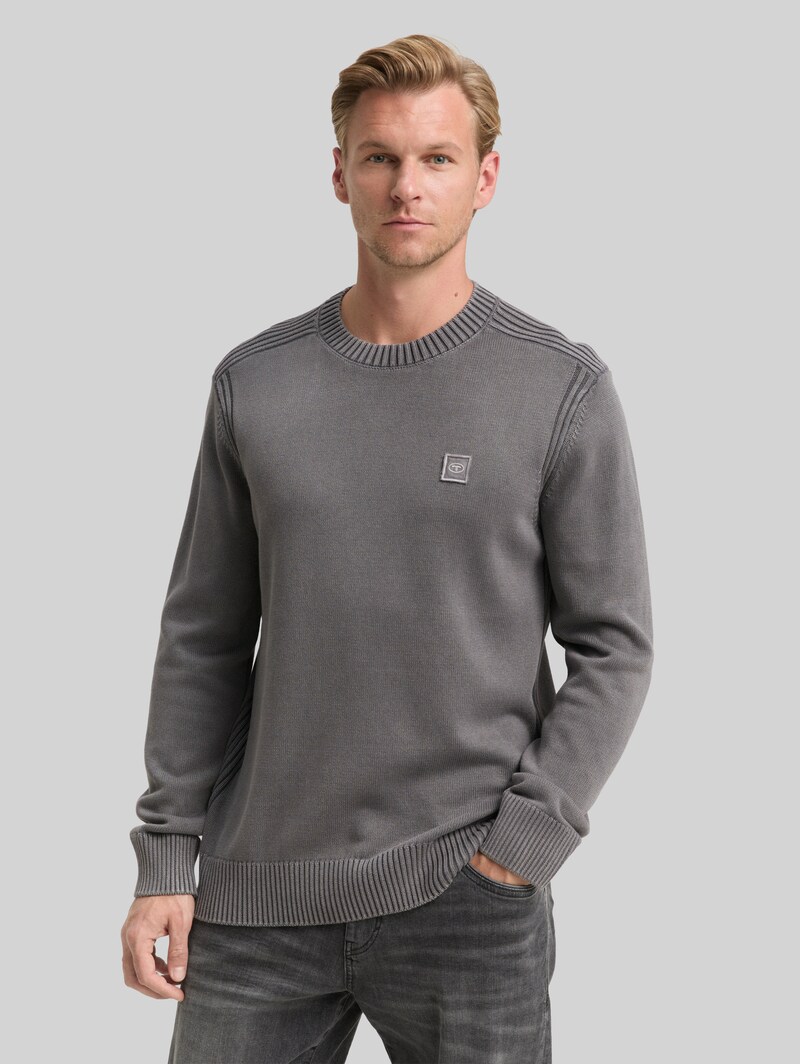 Tom Tailor Strickpullover im Washed-Look aus Baumwolle - Classic Dark Grey Tom Tailor Strickpullover im Washed-Look aus Baumwolle - Classic Dark Grey