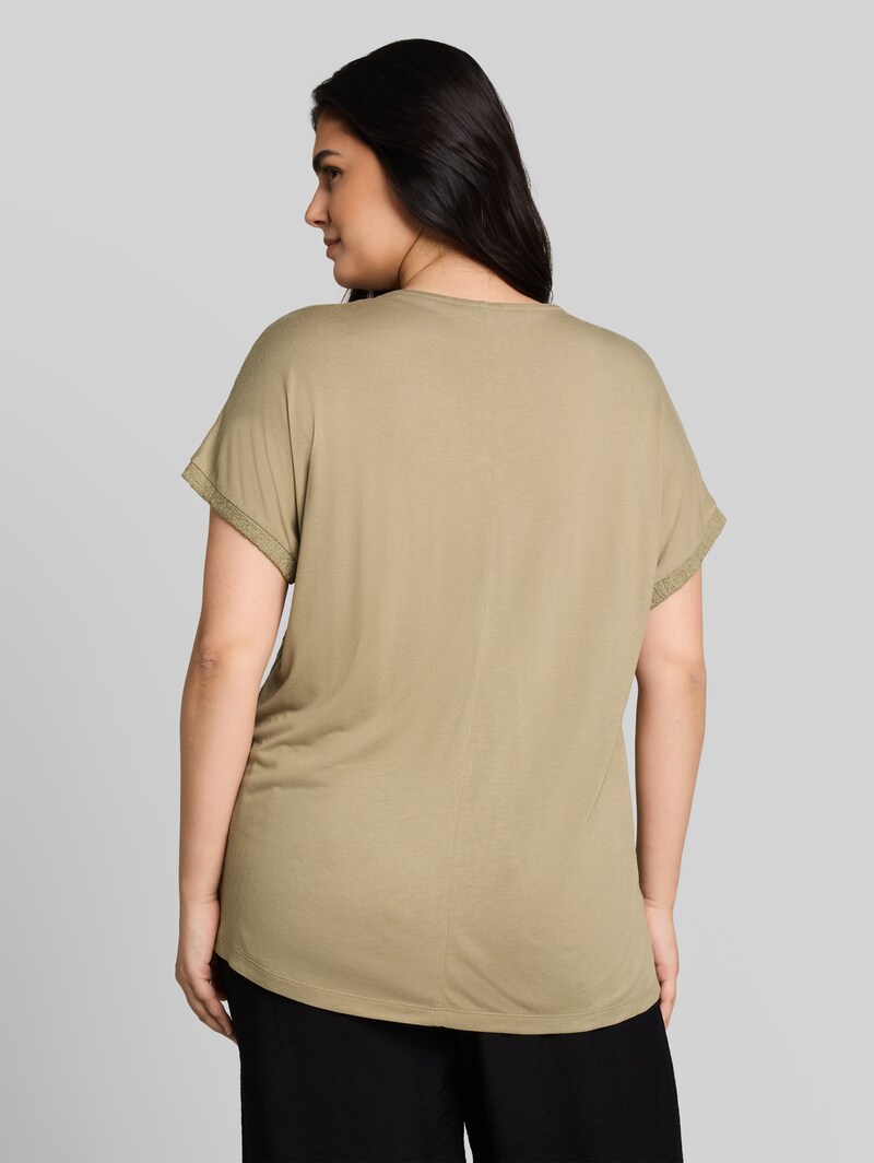 Tom Tailor Plus Size - Loose Fit T-Shirt im Material-Mix - Silver Olive