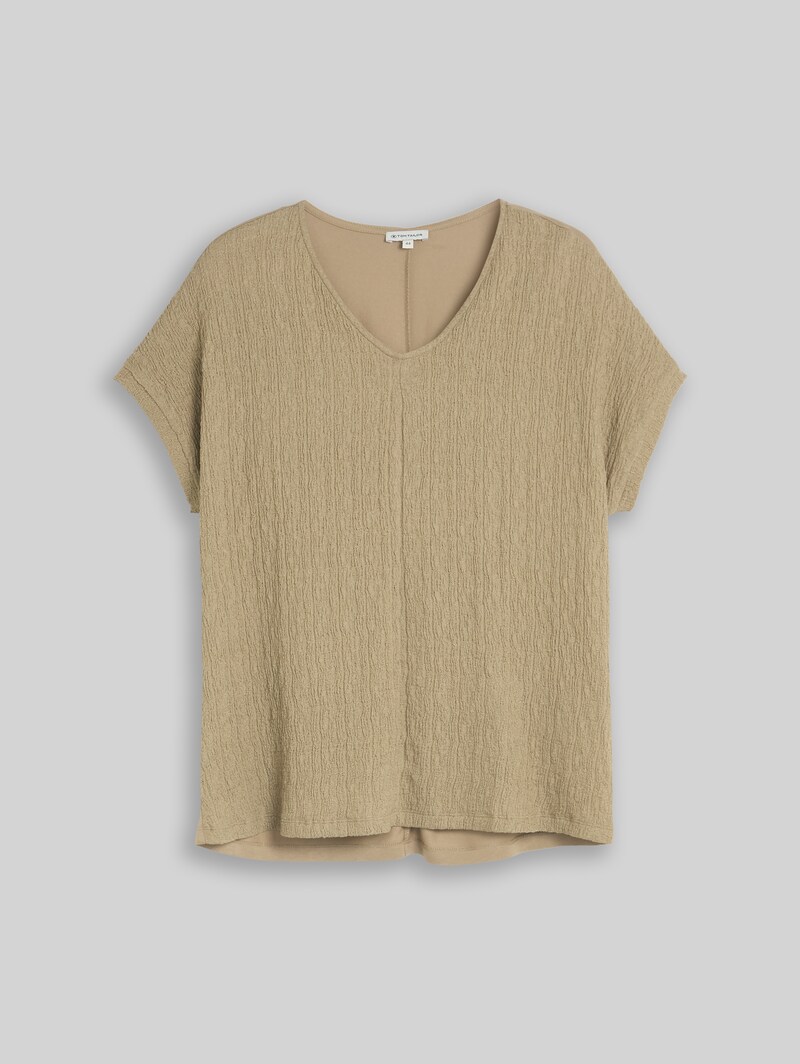 Tom Tailor Plus Size - Loose Fit T-Shirt im Material-Mix - Silver Olive