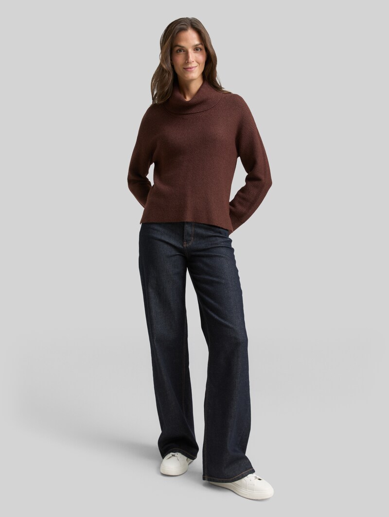 Tom Tailor Oversize Rollkragenpullover - Dark Pecan Brown Melange