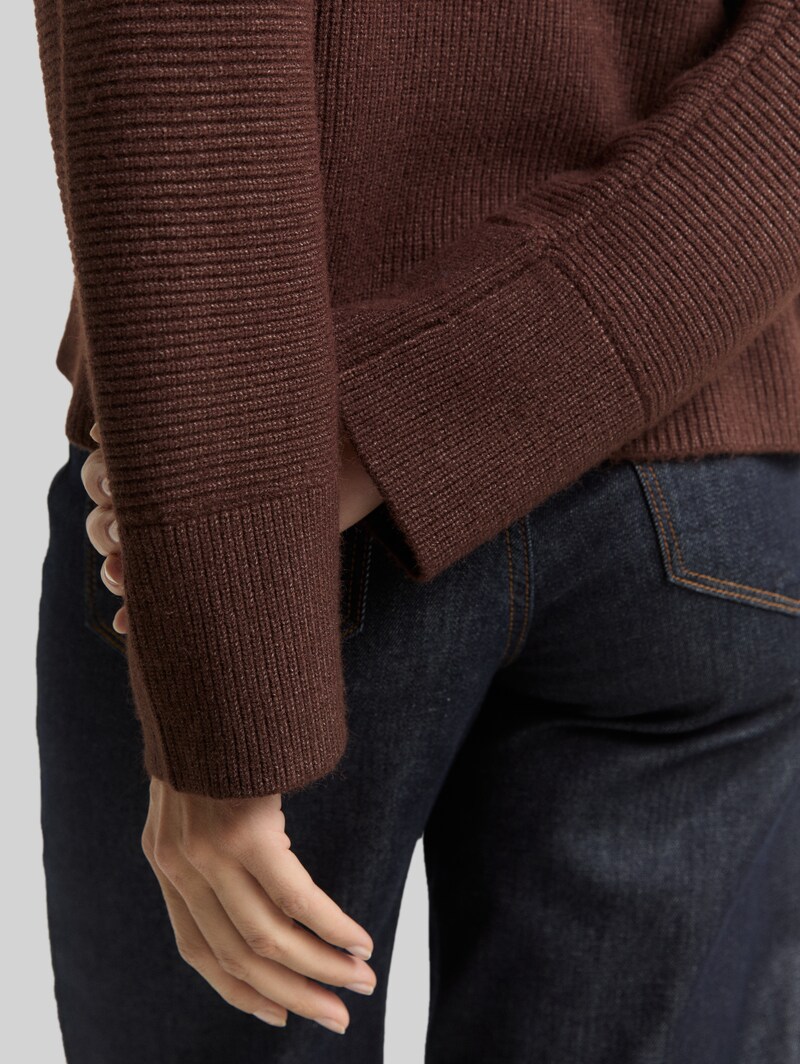 Tom Tailor Oversize Rollkragenpullover - Dark Pecan Brown Melange