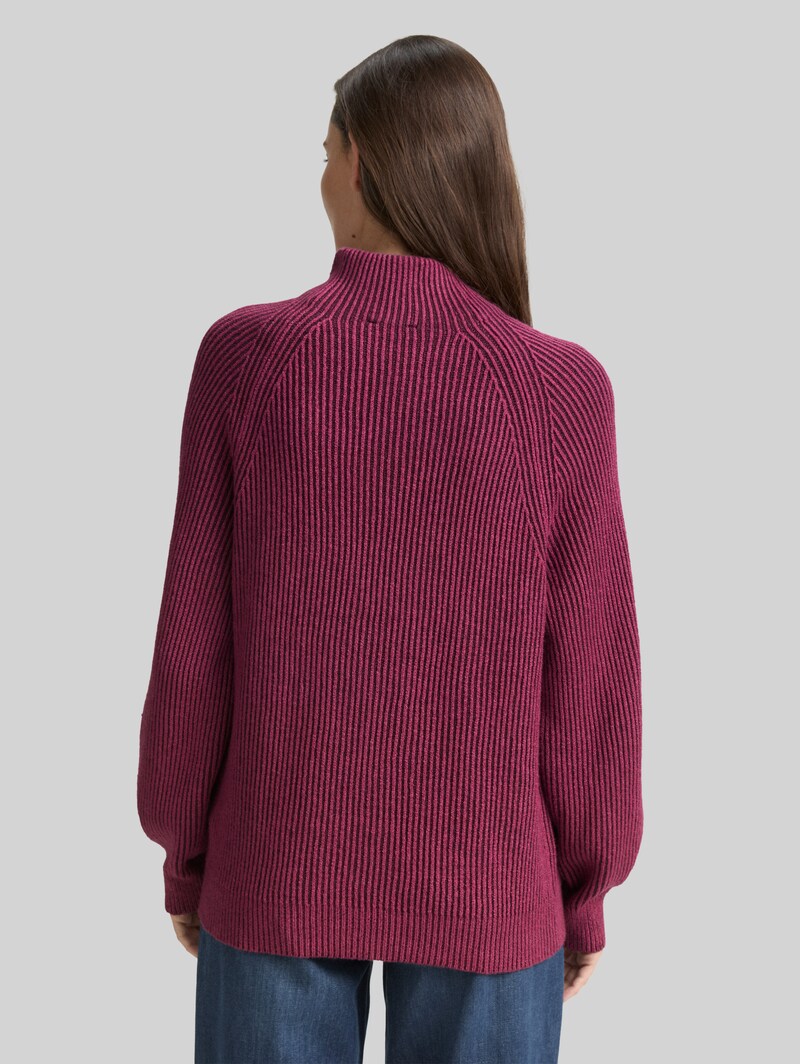 Tom Tailor Loose Fit Strickpullover mit Stehkragen - Red Rib Structure