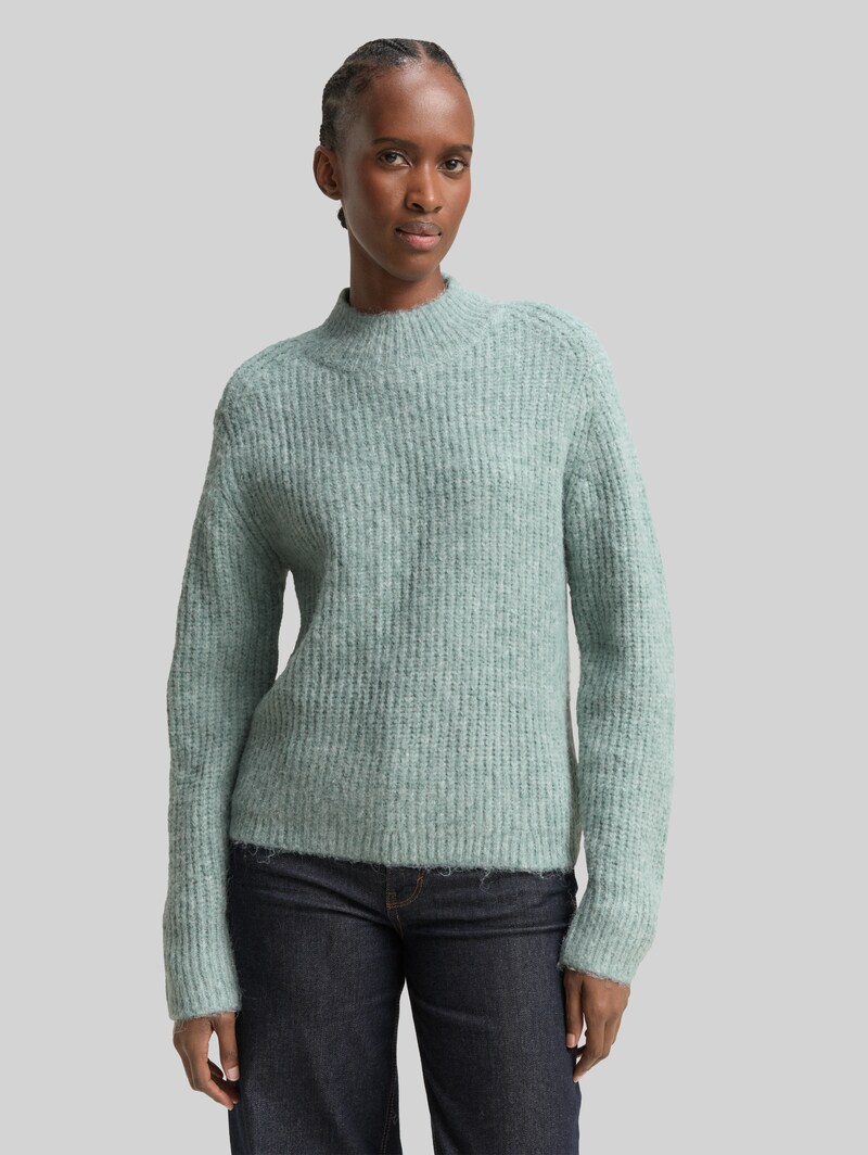 Tom Tailor Relaxed Fit Strickpullover mit Stehkragen - Silver Cloud Blue Melange Tom Tailor Relaxed Fit Strickpullover mit Stehkragen - Silver Cloud Blue Melange