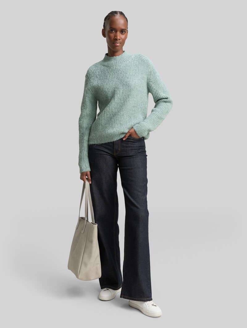 Tom Tailor Relaxed Fit Strickpullover mit Stehkragen - Silver Cloud Blue Melange