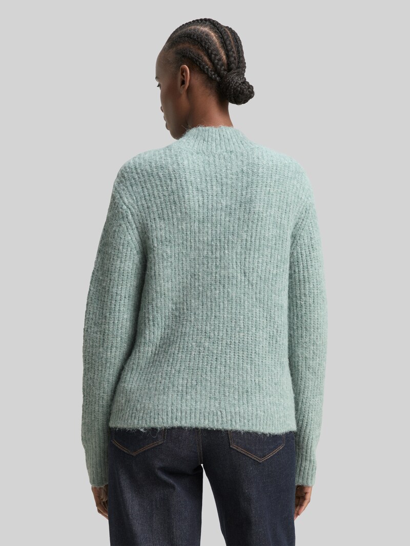 Tom Tailor Relaxed Fit Strickpullover mit Stehkragen - Silver Cloud Blue Melange