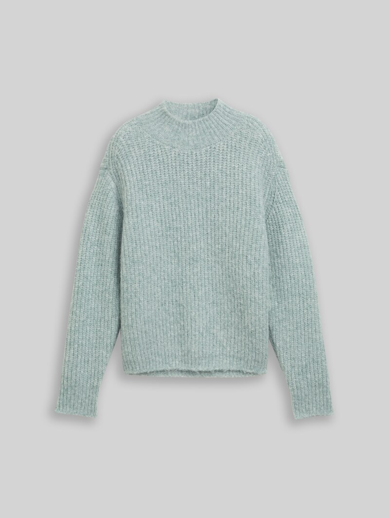 Tom Tailor Relaxed Fit Strickpullover mit Stehkragen - Silver Cloud Blue Melange