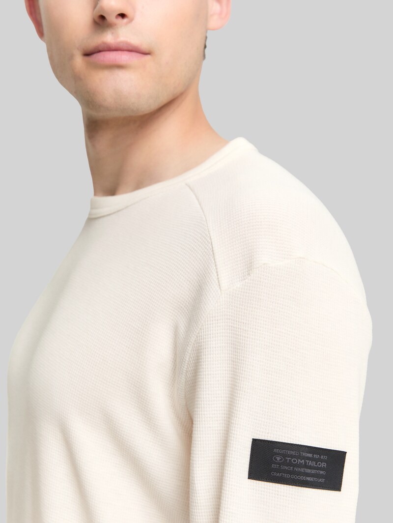 Tom Tailor Langarmshirt mit Waffelstruktur - Gardenia White
