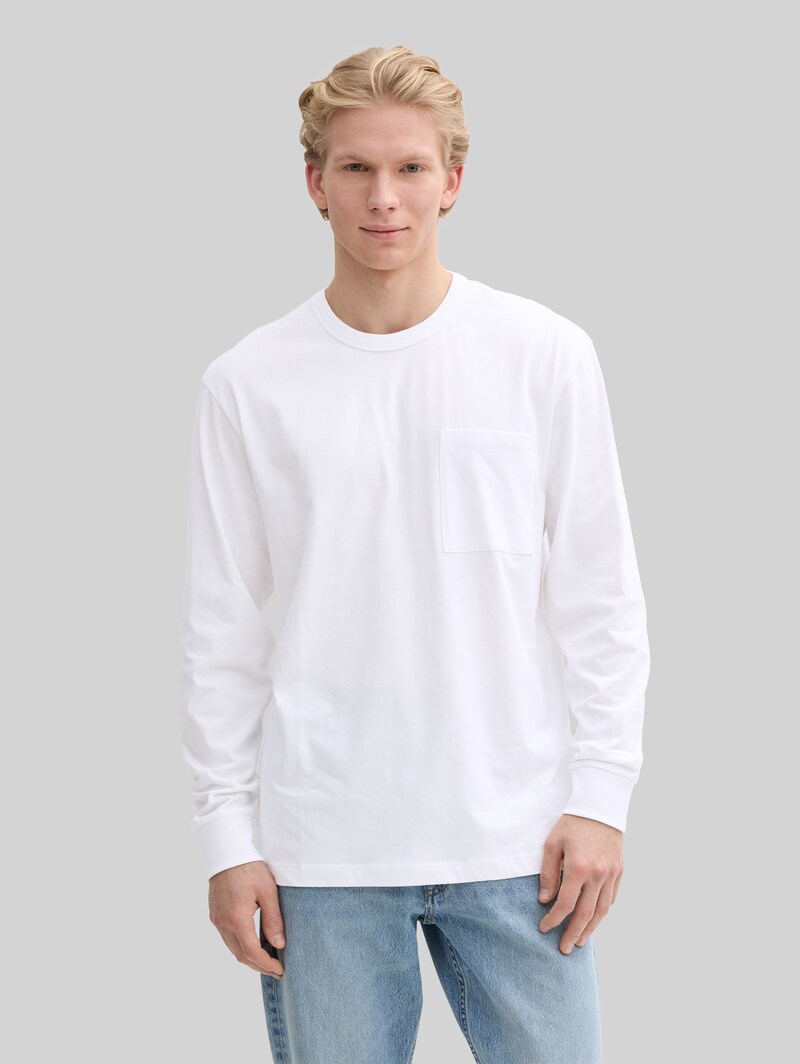 Tom Tailor Relaxed Fit Langarmshirt mit Brusttasche - White Tom Tailor Relaxed Fit Langarmshirt mit Brusttasche - White