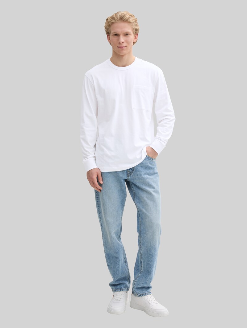 Tom Tailor Relaxed Fit Langarmshirt mit Brusttasche - White