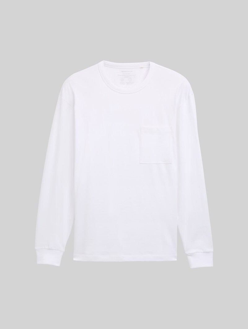 Tom Tailor Relaxed Fit Langarmshirt mit Brusttasche - White