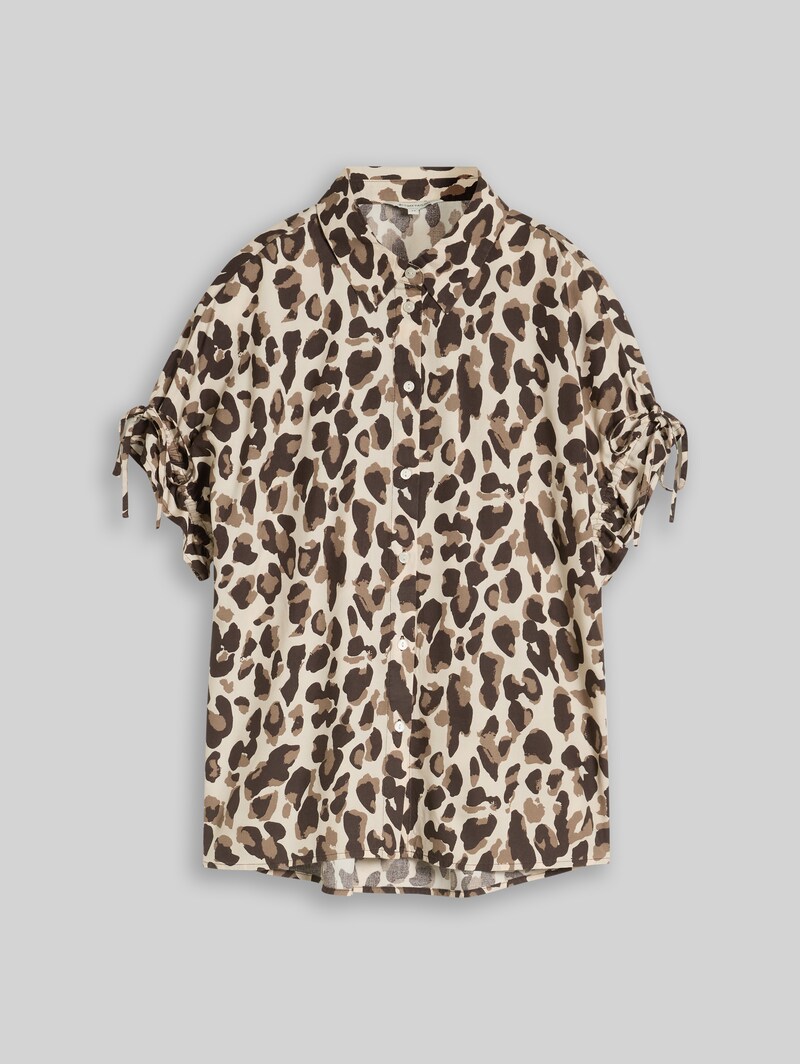 Tom Tailor Loose Fit Bluse mit Schleifen - Brown Beige Leo Print