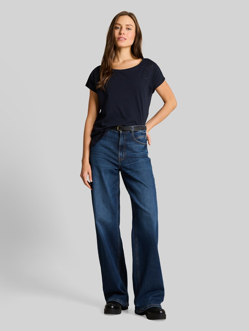 Tom Tailor T-Shirt mit Lochstickereien - Sky Captain Blue