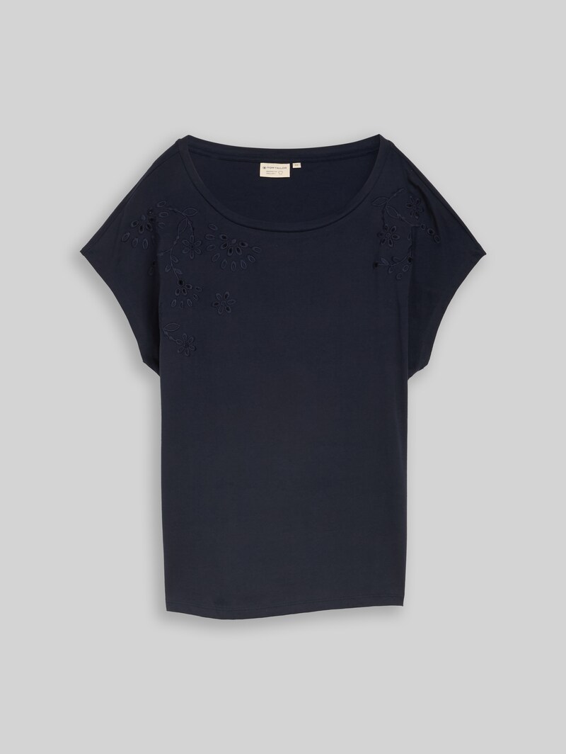 Tom Tailor T-Shirt mit Lochstickereien - Sky Captain Blue
