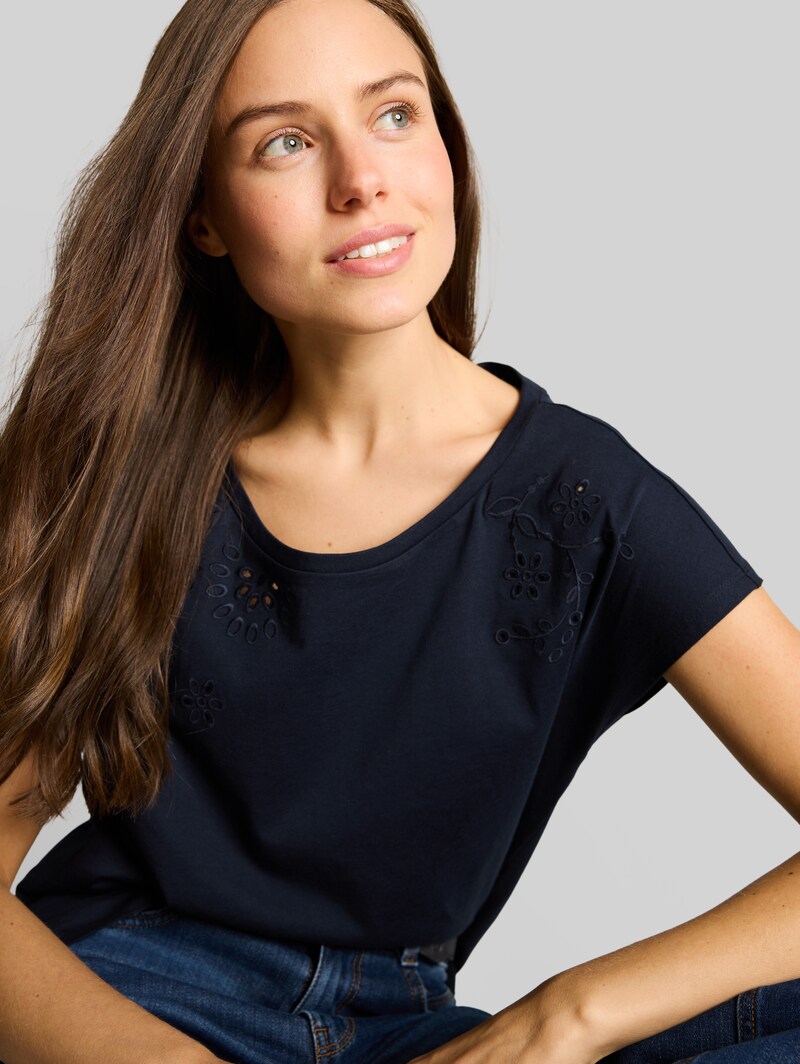Tom Tailor T-Shirt mit Lochstickereien - Sky Captain Blue