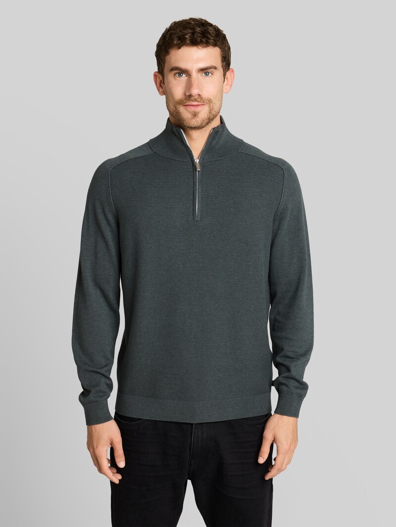 Tom Tailor Troyer Strickpullover aus Baumwolle - Darkest Olive Melange Tom Tailor Troyer Strickpullover aus Baumwolle - Darkest Olive Melange