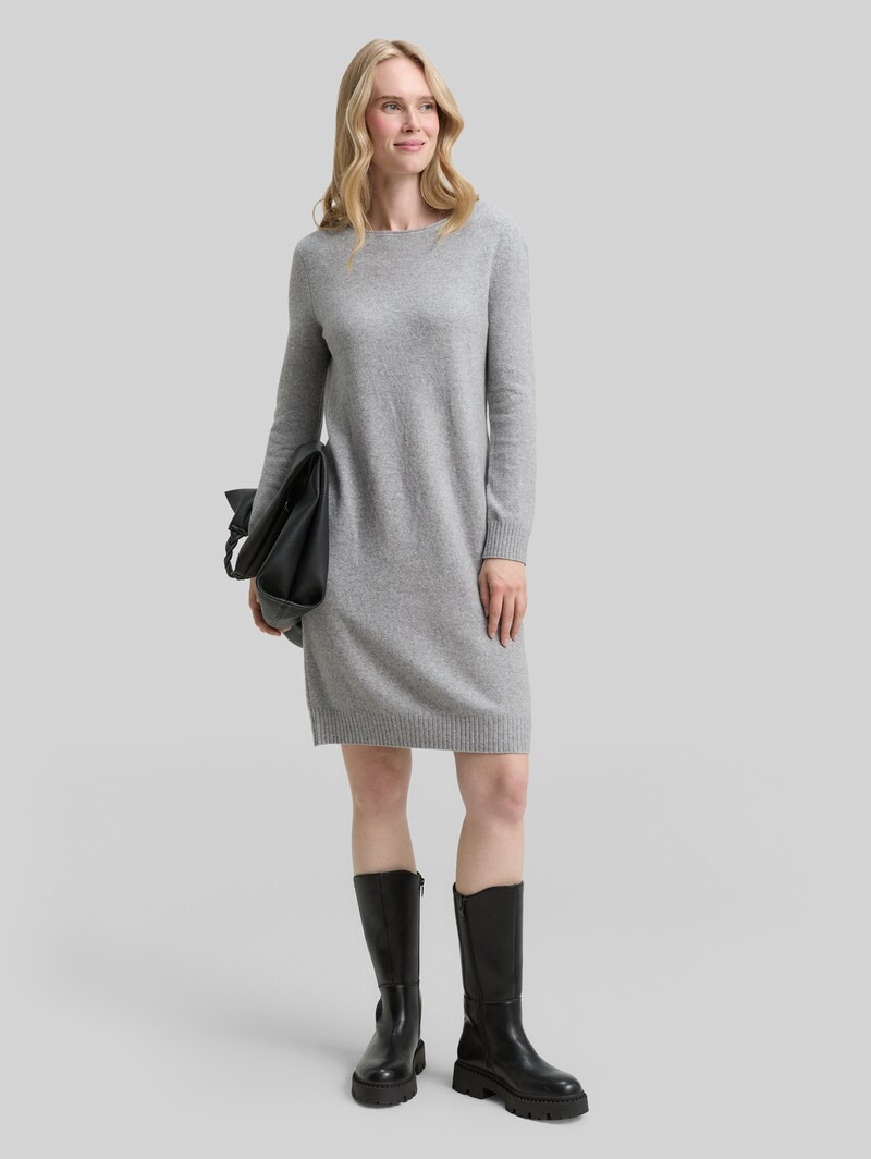 Tom Tailor Strickkleid mit U-Boot-Ausschnitt - Medium Silver Grey Melange