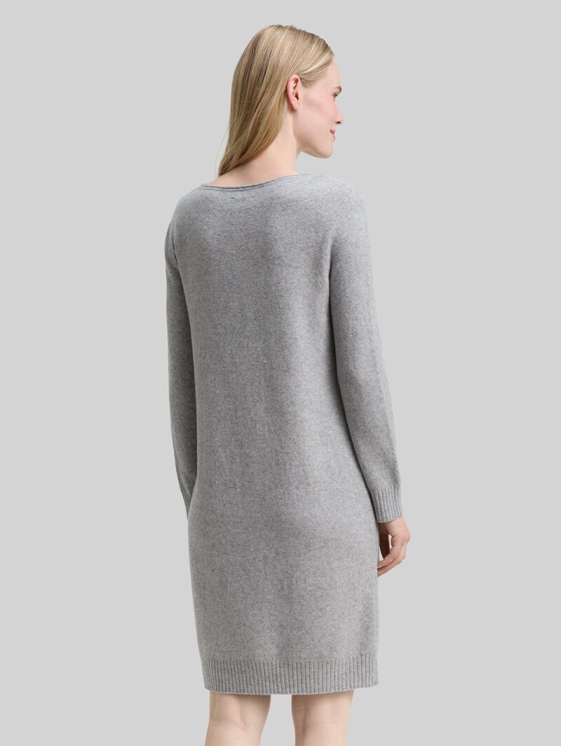 Tom Tailor Strickkleid mit U-Boot-Ausschnitt - Medium Silver Grey Melange