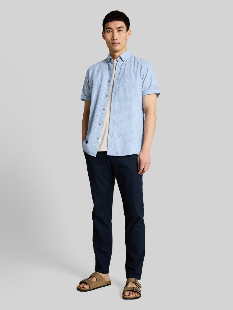 Tom Tailor Regular Fit Kurzarmhemd mit Leinenanteil - Bleeched Blue Design