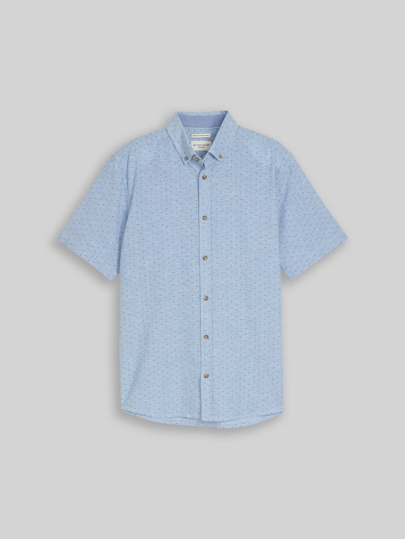 Tom Tailor Regular Fit Kurzarmhemd mit Leinenanteil - Bleeched Blue Design
