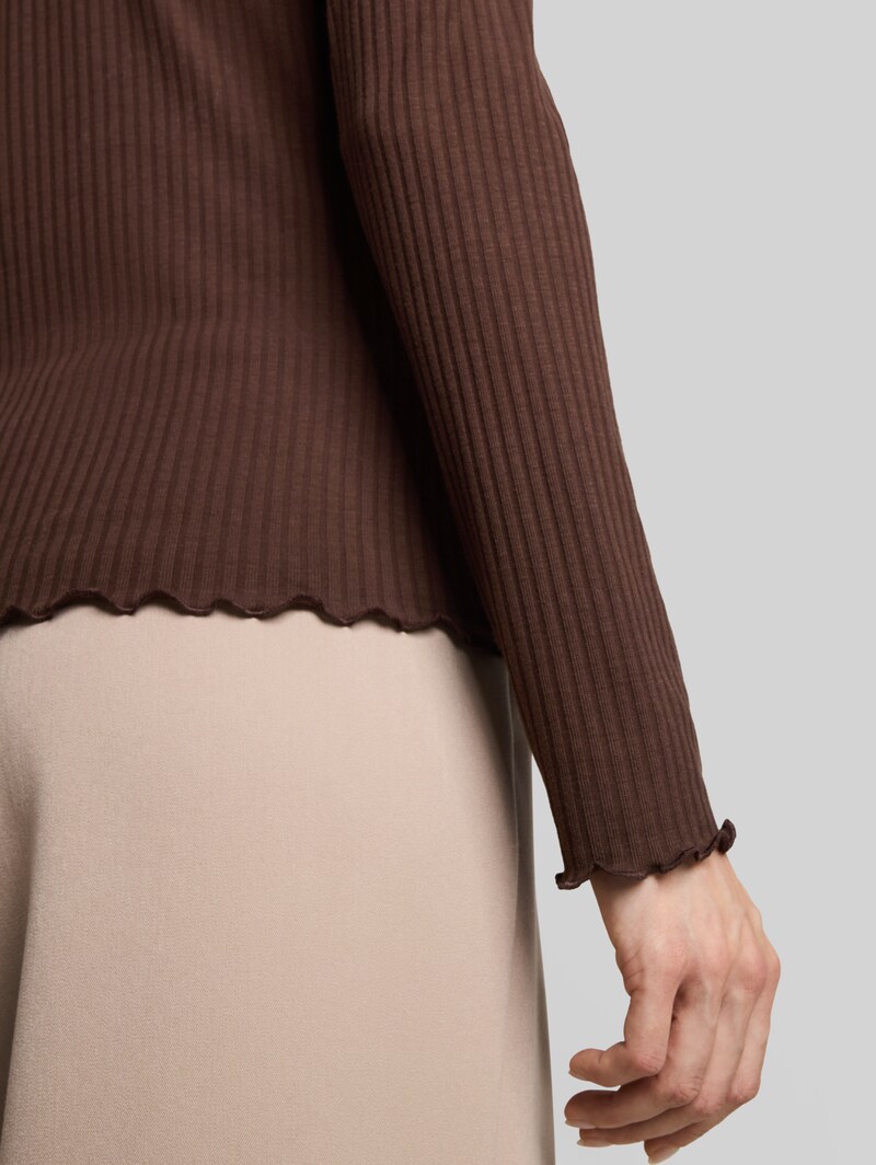 Tom Tailor Langarmshirt mit Rippstruktur - Cool Dark Brown