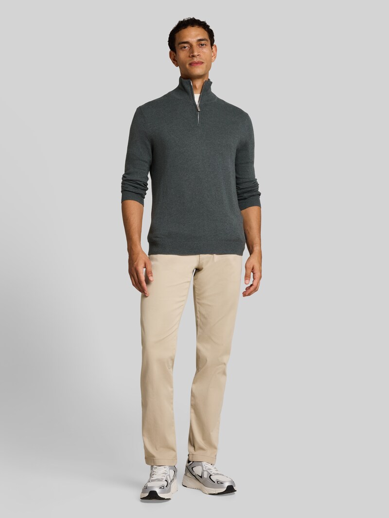 Tom Tailor Troyer Strickpullover mit Kaschmir-Anteil - Darkest Olive Melange