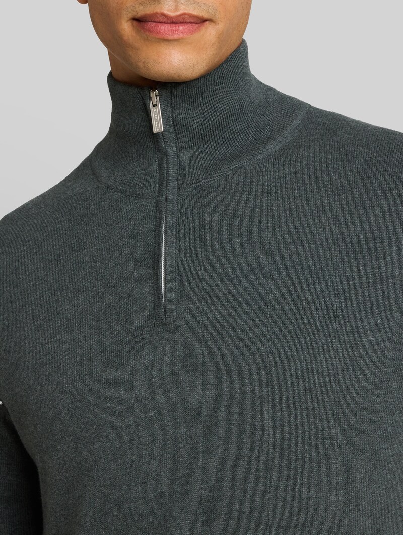 Tom Tailor Troyer Strickpullover mit Kaschmir-Anteil - Darkest Olive Melange