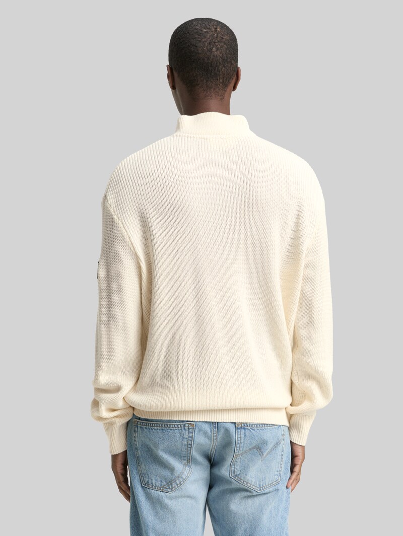 Tom Tailor Relaxed Fit Troyer Strickpullover - Wool White