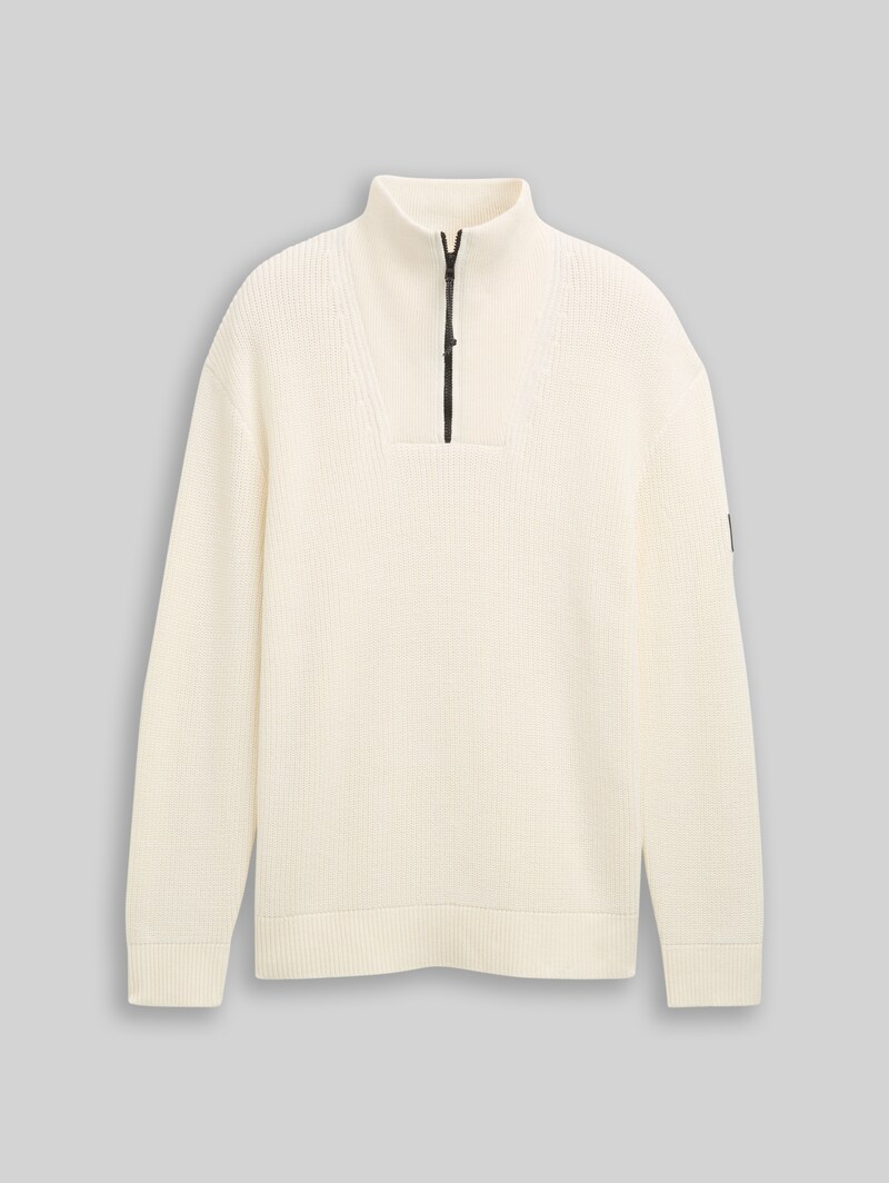 Tom Tailor Relaxed Fit Troyer Strickpullover - Wool White