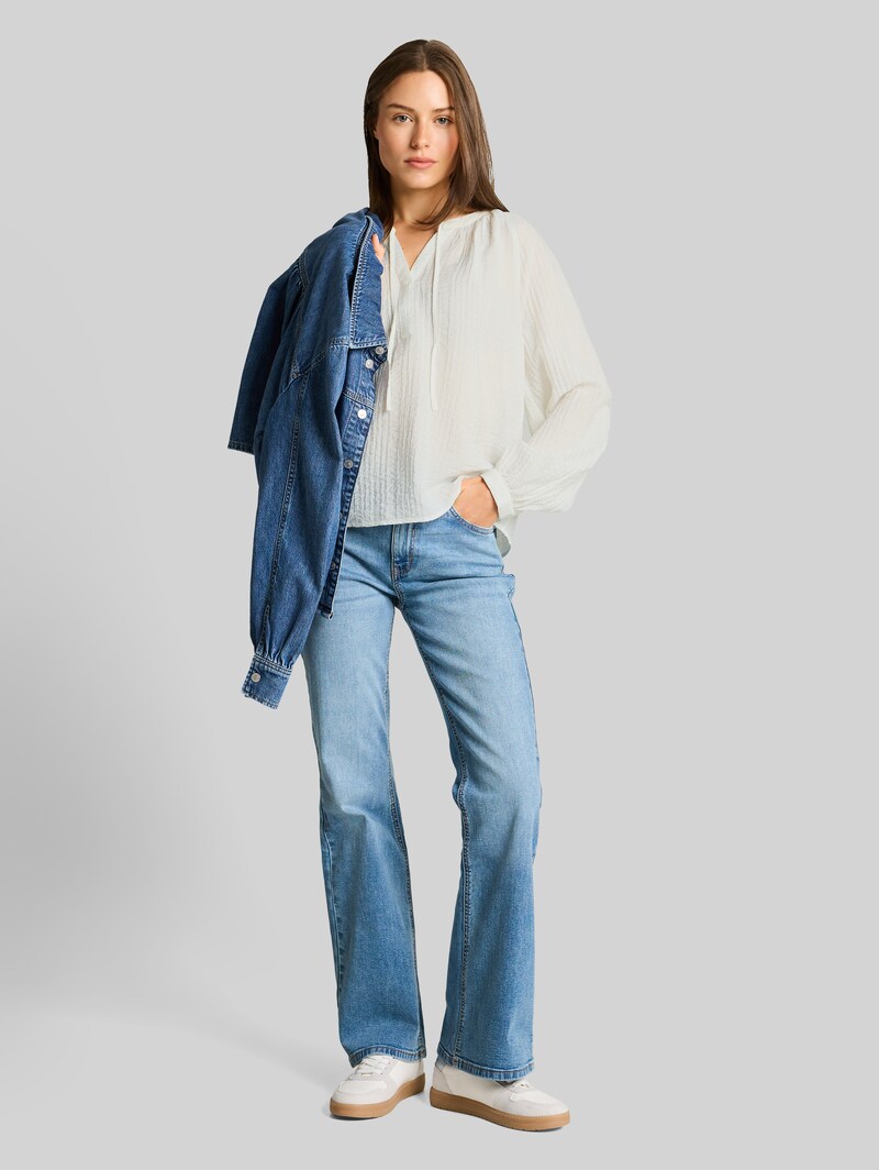 Tom Tailor Crinkle Bluse mit Bindeband - Whisper White