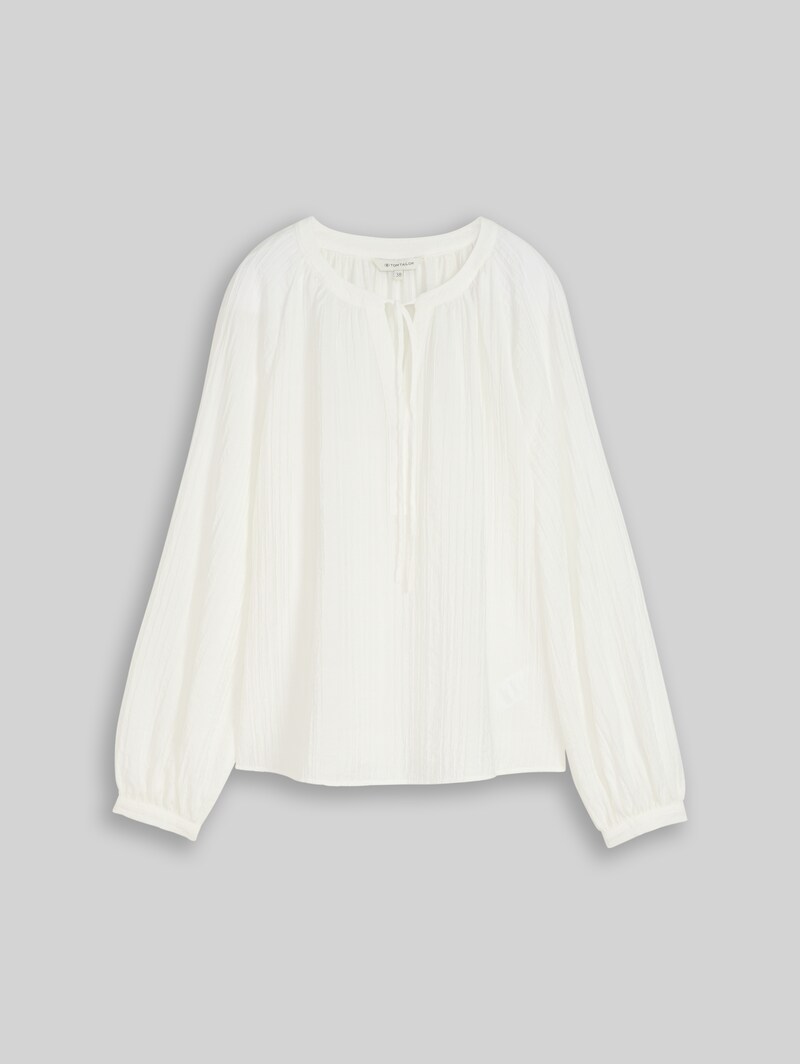 Tom Tailor Crinkle Bluse mit Bindeband - Whisper White